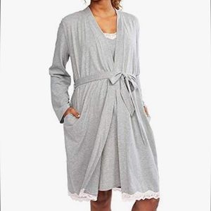 Motherhood Nursing Size Medium Grey and Pink Lace Nightgown and Robe Set